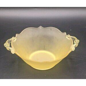 Vintage Depression Glass Bowl Lancaster Topaz Yellow Satin 2 Handles 7"
